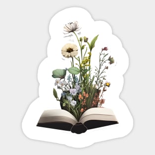 Watercolora Open Book, flowers growing Sticker